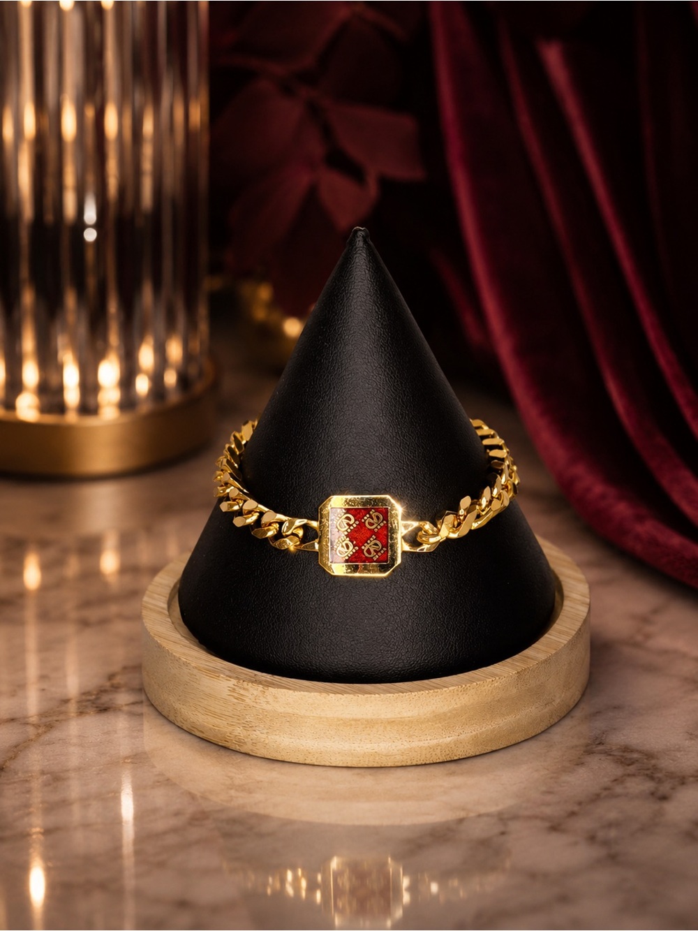 Valentino Garavani Gold Chain Bracelet | Red Enamel Detail | 6.5” | Dust Bag